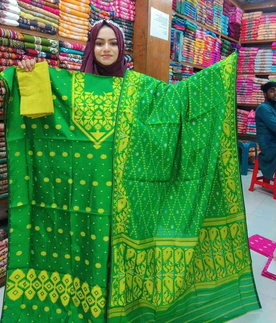 অরিজিনাল মিনাকারি জামদানী থ্রি পিছ