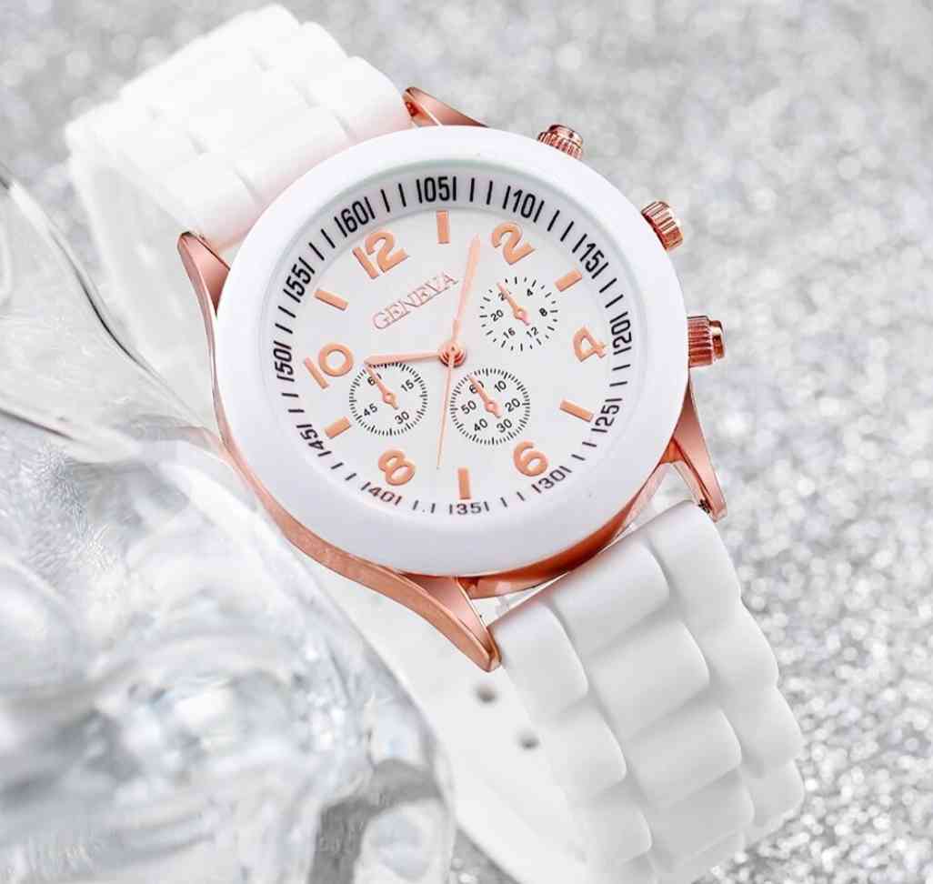 Women Watch Luxury Fashion Elegant Alloy Wristwatch Silicone Strap Watch Quartz Holiday Gift No Box New White Watch